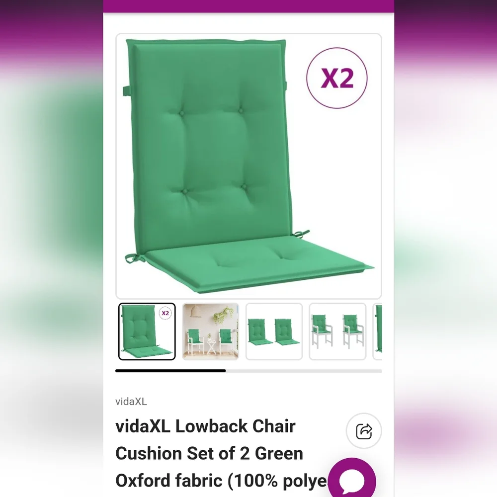VidaXL Low Back Chair Cusion Set Of 2 Green